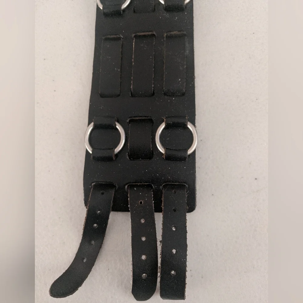 Rare Vtg 90s Hot Topic Mall Goth O-Ring Leather Cuff Costume Punk Rock Biker